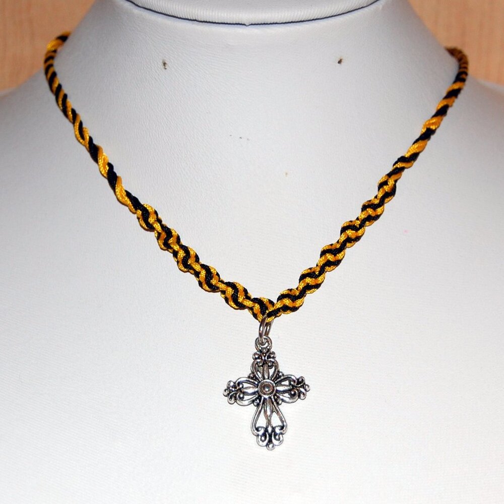 Cross Necklace,Braided Cord,Colorful Necklace,Bicolor Cord Necklace